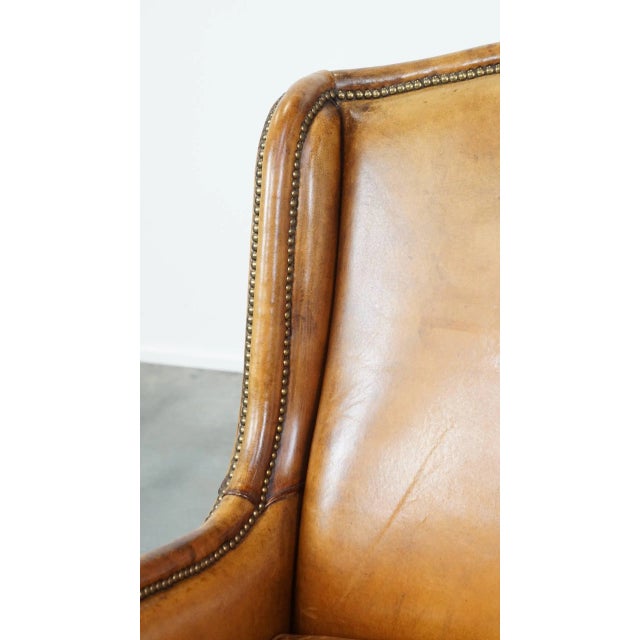 Vintage Cognac-Colored Sheep Leather Armchair For Sale - Image 11 of 14