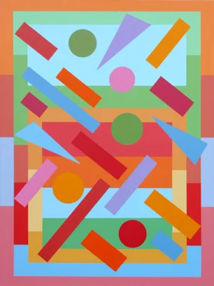 "Honeymoon - Part 2" Contemporary Geometric Hard Edge Acrylic Painting by Sassoon Kosian
