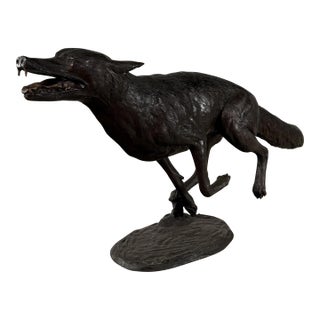 Life-Size Running Coyote Bronze Sculpture – 56” Long For Sale