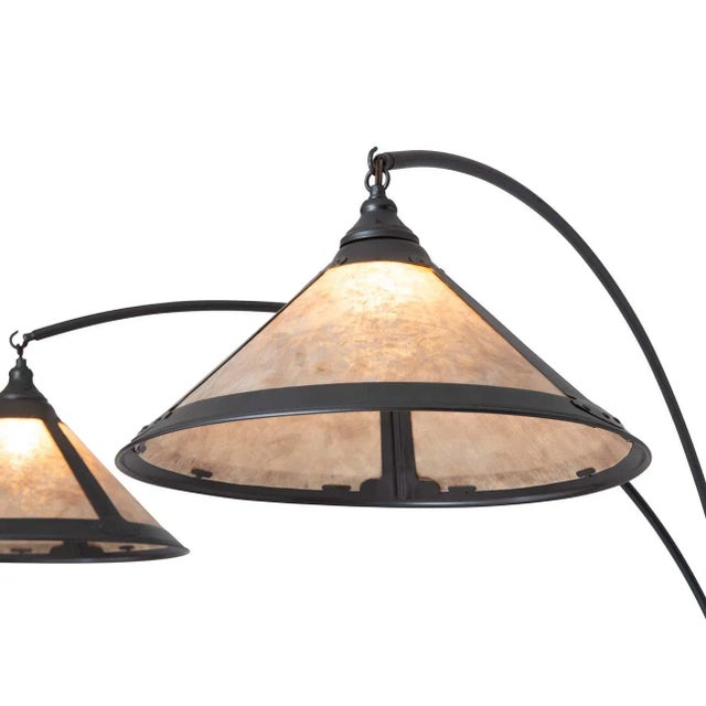 Mid-Century Modern Nova of California Natural Mica 86" 3-Light Arc Lamp, Charcoal Gray & Gunmetal For Sale - Image 3 of 11