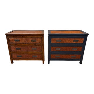 Vintage Palecek Woven Rattan Nightstand / Accent Chest, 2 Pieces For Sale