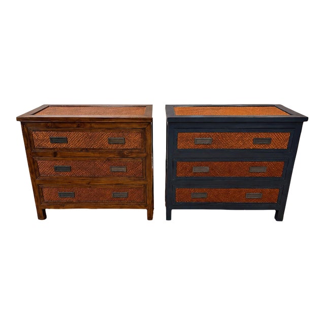 Vintage Palecek Woven Rattan Nightstand / Accent Chest, 2 Pieces For Sale