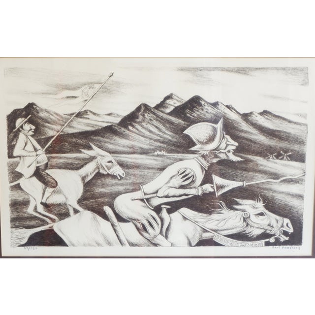 A framed lithograph of Don Quixote and Sancho Panza by Bert Pumphrey (1916 – 2002). Numbered 23 of 150 and signed lower...