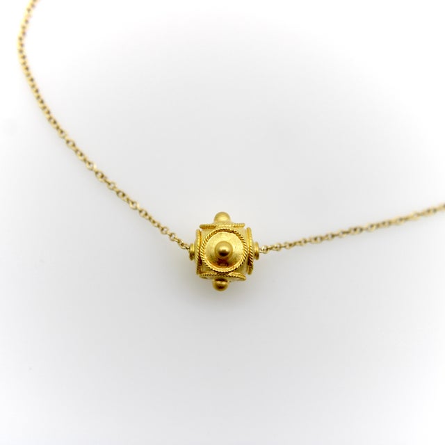 Etruscan Revival Late 19th Century 21k Gold Etruscan Revival Bead & 14k Gold Chain Necklace For Sale - Image 3 of 9