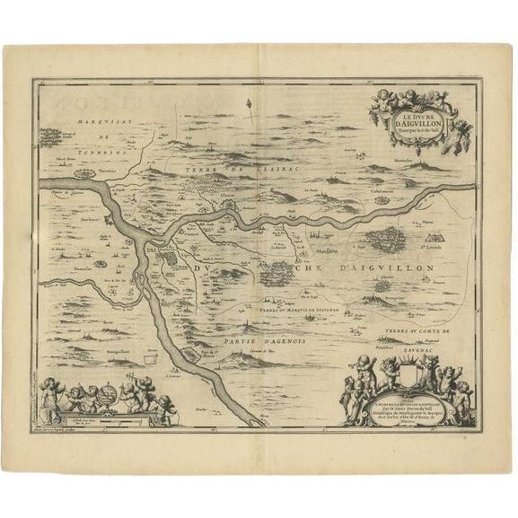 Antique Map of Aiguillon by Janssonius, 1650s For Sale - Image 5 of 5