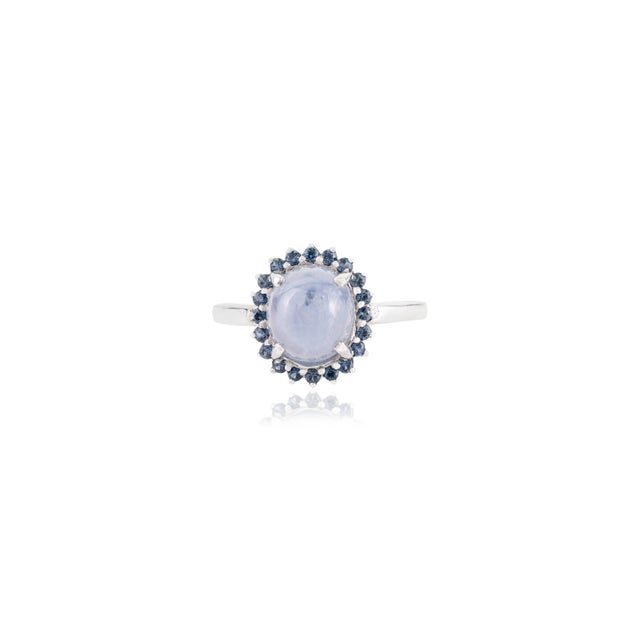 Natural 3.07 Ct Star Sapphire Halo Ring With Blue Sapphire in 14k Gold Size 8 For Sale - Image 4 of 18