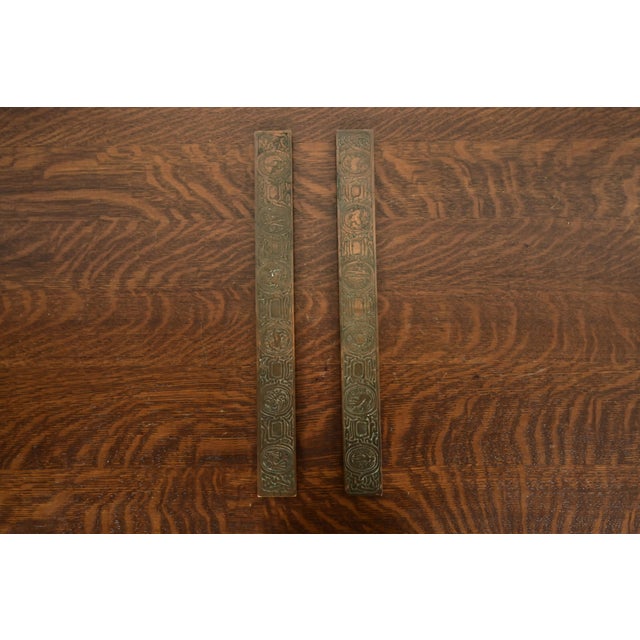 Tiffany Studios New York Zodiac Pattern Bronze Blotter Ends With Leather Desk Blotter For Sale - Image 10 of 14