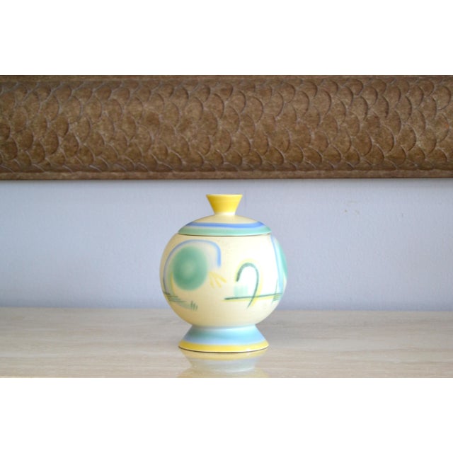 1930s Art Deco Southwestern Style Lidded Bowl Pastel Colors. Marked underneath. In good vintage condition, there is a...