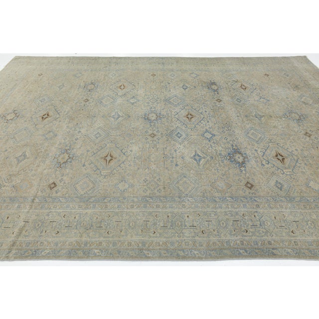 Antique Heriz Rug – Hand-Knotted Wool, Geometric in Soft Earth Tones For Sale - Image 10 of 10
