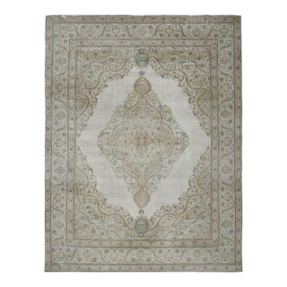 1970s Vintage Persian Handmade Wool Cotton Beige Area Rug For Sale