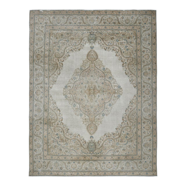 1970s Vintage Persian Handmade Wool Cotton Beige Area Rug For Sale