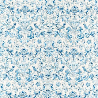 Zoffany Pompadour Print Fabric in Indigo For Sale