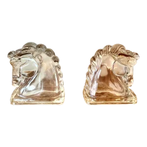 Vintage Clear Glass Horse Head Bookends - Set/2