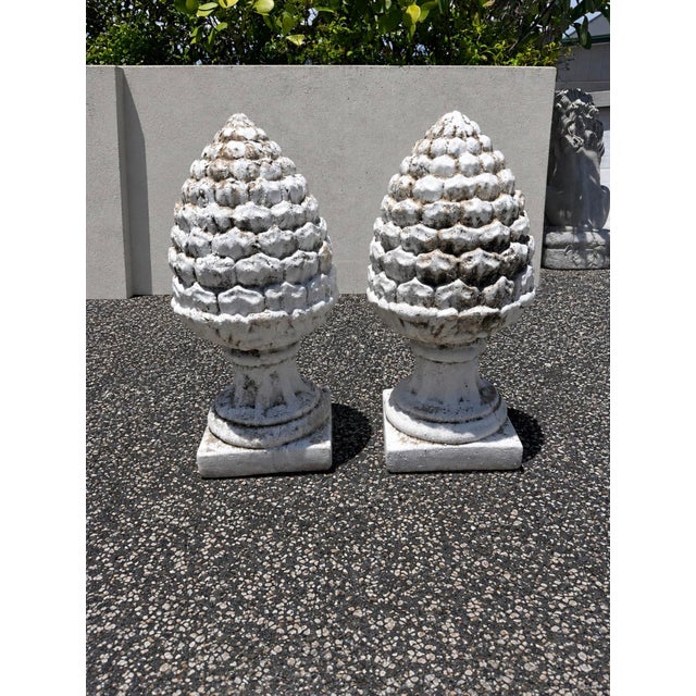 Pair of Vintage Weathered Pinecone Garden Finials For Sale - Image 11 of 11