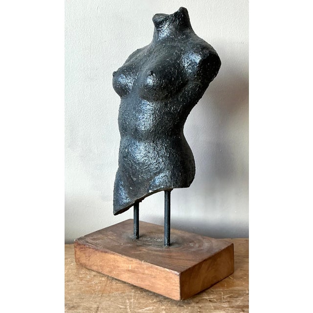 Mid 20th Century Vintage Boho Patinated Ceramic Female Torso Sculpture For Sale - Image 5 of 7