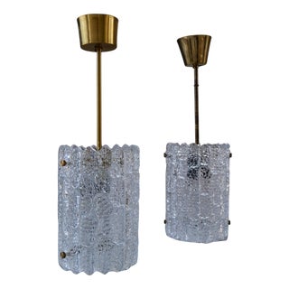 Mid-Century Modern Cylindrical Pendants attributed to Carl Fagerlund for Orrefors, 1960s, Set of 2 For Sale