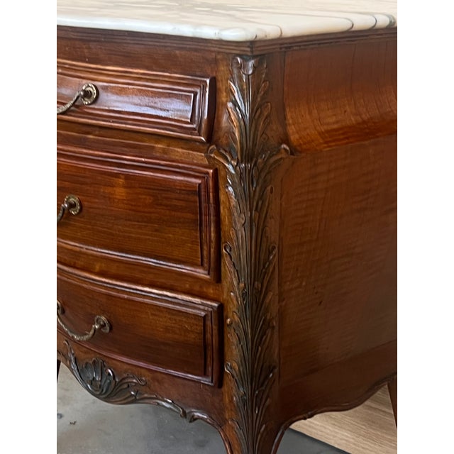 Pair of French Carved Nightstands With Three Drawers and Marble Top For Sale - Image 9 of 10