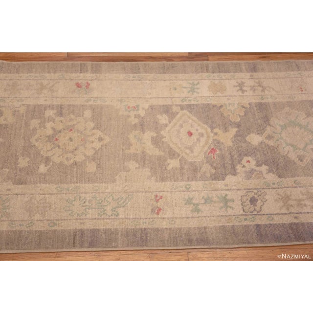 2020s Soft Light Gray Pastel Color Tribal Geometric Turkish Oushak Design Modern Hallway Runner Rug For Sale - Image 5 of 6