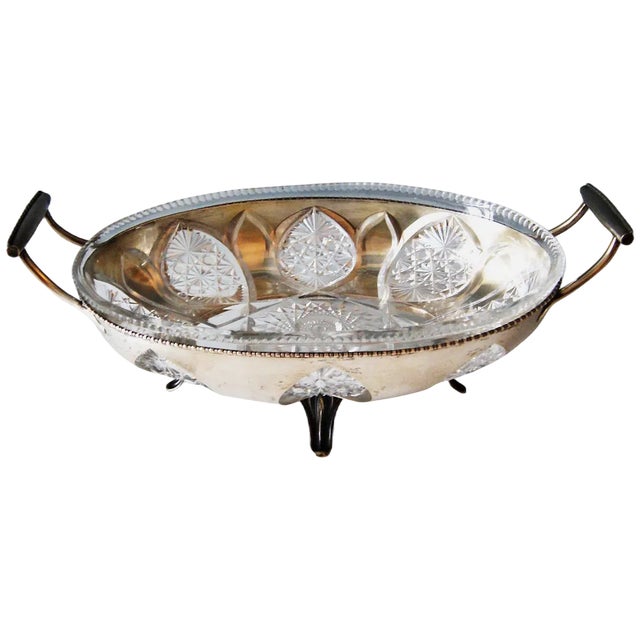 Large Austrian Silver Bowl with Glass Liner, 1900-1910 For Sale