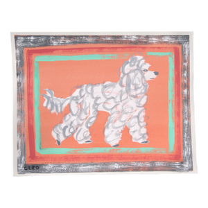 Poodle Dog Portrait Pop Folk Art Minimalism Green Apricot White Original Painting Cleo Plowden