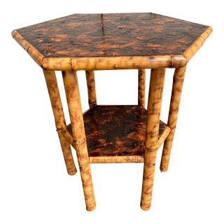 Vintage Tortoiseshell Bamboo Hexagon Table / Plant Stand For Sale