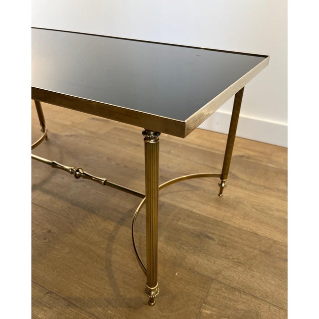 1940s Brass coffee table with black lacquered glass top Attributed to Maison Jansen For Sale - Image 9 of 12