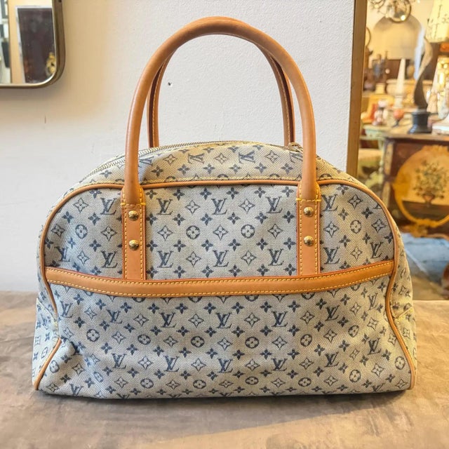 2001 Louis Vuitton Marie Navy Blue Monogram Canvas and Leather Hand Bag For Sale - Image 12 of 18