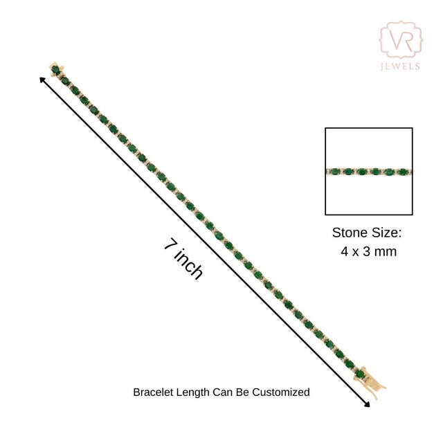 4.1 Carat Natural Zambian Emerald & Diamond Tennis Bracelet in 14k Yellow Gold For Sale - Image 9 of 13