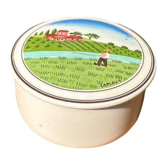 1970s Small Ceramic Farmer Painted Catchall From Luxembourg For Sale