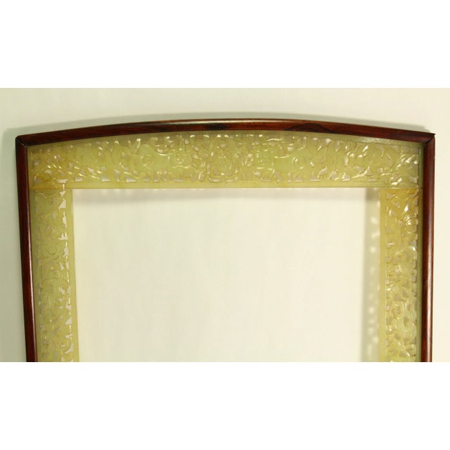 Chinese 19th Century Large Pale Green Nephrite Jade & Rosewood Chinese Carved Frame For Sale - Image 3 of 13