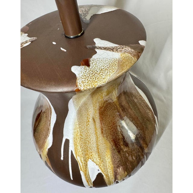Mid Century Modern Brown White Drip Glaze Pottery Lamp For Sale In Phoenix - Image 6 of 12