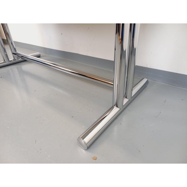 Vintage 1970s desk, designed in the style of Gordon Russell or Jules Wabbes, rectangular walnut top, tubular chrome metal...