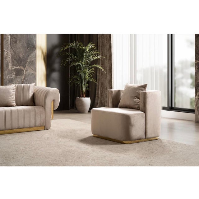 New Luna 3–Piece Channel Tufted Gold Accent Luxury Sofa Set - Sofa , Loveseat & Chair For Sale - Image 13 of 18