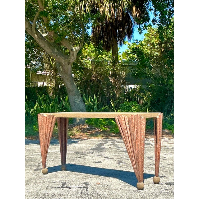 Brown Vintage Postmodern Draped Console Table For Sale - Image 8 of 12
