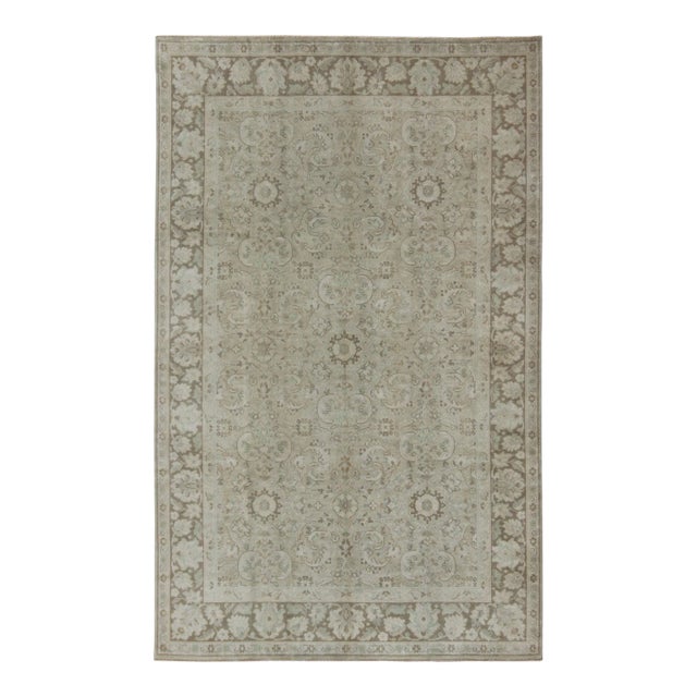 Vintage Earth Tone Oushak Rug in Sand Color Background With All-Over Design For Sale