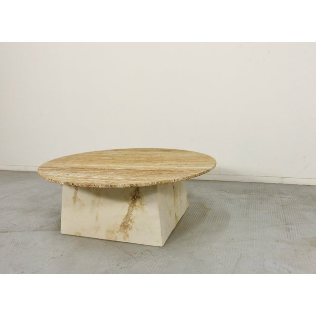 Ivory Italian Geometric Travertine Coffee Table, 1970s For Sale - Image 8 of 10