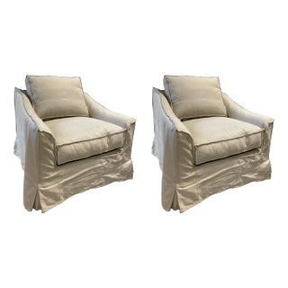 Pair of Club Chairs in Neutral Linen with Down Cushions, 21st Century For Sale