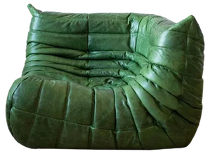 Dubai Green Leather Togo Corner Chair by Michel Ducaroy for Ligne Roset