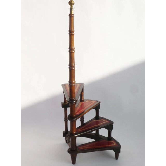 1950s English Victorian Wooden and Red Leather Library Steps, 1950s For Sale - Image 5 of 8