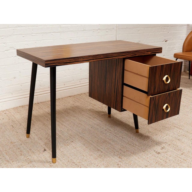 Madagascar 1950s Vintage Single Pedestal Double Drawer Desk For Sale - Image 9 of 11