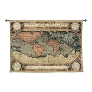 Map of the Known World Loom Woven Tapestry - 133 X 188 Cm (4'5" X 6'2") - Requires Rod Size 5 For Sale