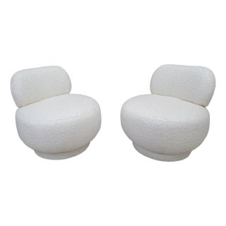 Postmodern Steve Chase Style Swivel Pouf Lounge Chair Reupholstered in Boucle - Pair For Sale