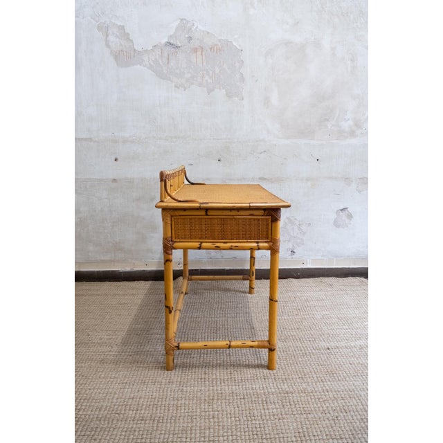 Bamboo and Rattan Desk with Chair, 1970s, Set of 2 For Sale - Image 6 of 11
