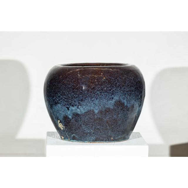 Very Near Vintage Chinese Blue and Aqua Glazed Ceramic Planters - A Pair For Sale - Image 12 of 18