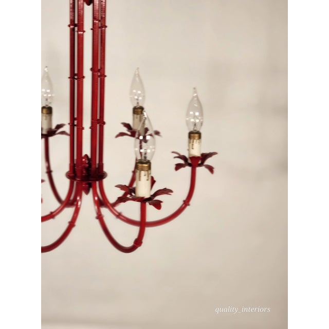 Antique Faux Bamboo Pagoda Hollywood Regency 6 Light Chandelier This exquisite chandelier exudes the timeless elegance of...