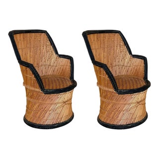 Pair of Hollywood Regency Bamboo Cane Armchairs For Sale
