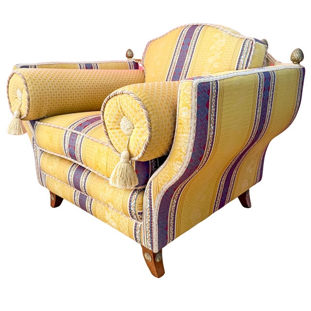 Wood Late 20th Century Neoclassical Revival Italian Maximalist Grand Scale Armchair With Bolsters and Tassels For Sale - Image 7 of 14
