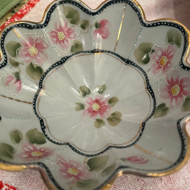 Antique Japanese Nippon Hand-Painted Porcelain Bowl Set - 3 Pieces For Sale - Image 9 of 10
