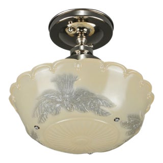 Mid 20th Century Traditional Floral Cast Glass Semi Flush Mount Light For Sale