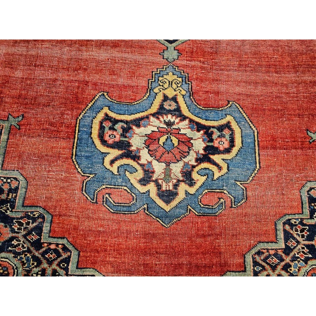 19th Century Oversized Persian Bidjar Rug, Hand-Knotted Wool, Geometric Pattern, Red & Navy, 11x15 For Sale - Image 16 of 18
